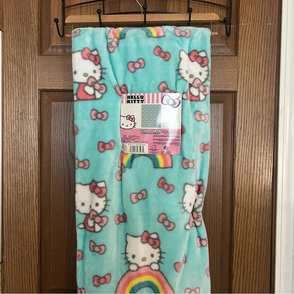 Hello Kitty Plush Cloud Throw Blanket in Sea Foam Rainbow 60 x 70 inches